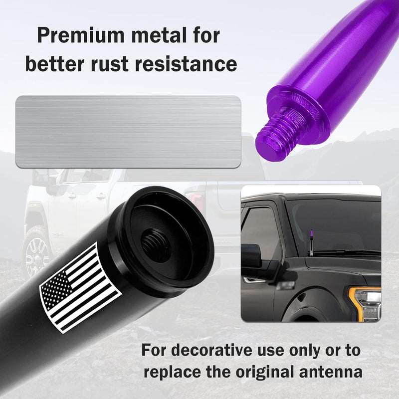 Junecarp American Flag Car Bullet Antenna,Truck Exterior Decoration Accessories[New Upgrade Flag Design] Car Antenna Replacement for Car SUV Truck Most Auto Cars Antenna Accessories (Purple) - Image 4